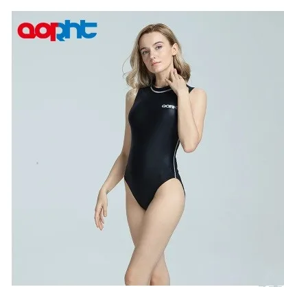 New Spandex One Piece Professional Female Swimwear Sports Swimsuit Training Competition Sexy Black Tight Bodysuit Bathing Suit