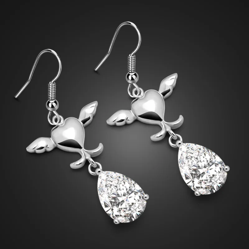 Solid Silver jewelry 925 Sterling Silver Earrings Angel Zircon Drop Earrings Design Not Allergic Lady Earrings birthday present