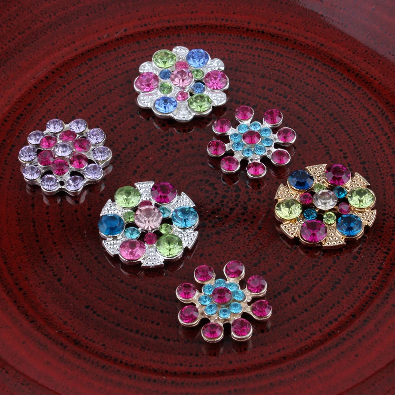 

120PCS Vintage flowers/round Colorful Rhinestone Buttons Bling Alloy Crystal Flatback Flower Centre Buttons for Hair accessories