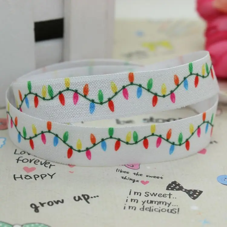 5/8 inch  Elastic FOE christmas light printed ribbon headband diy decoration wholesale OEM P2151