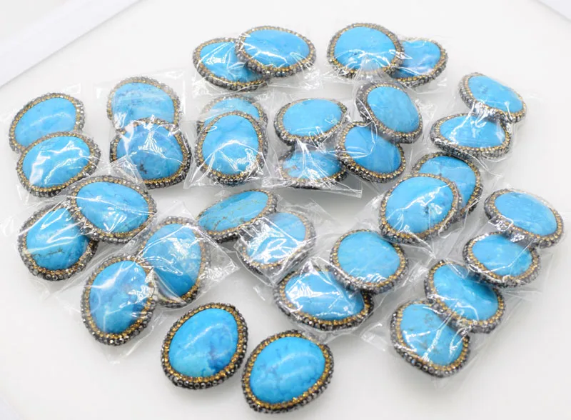 1piece howlite turquoise  loose beads  zircon flat oval 25*30mm FULL HOLE FPPJ wholesale  nature  for DIY jewelry