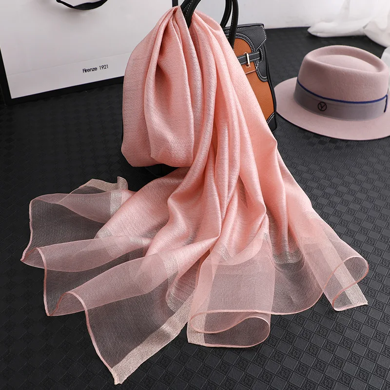 Designer 2024 Solid Silk Scarf Women Scarves Shawls And Wraps Pashmina Muslim Chiffon Hijab Foulard Femme Beach Stoles Bandana