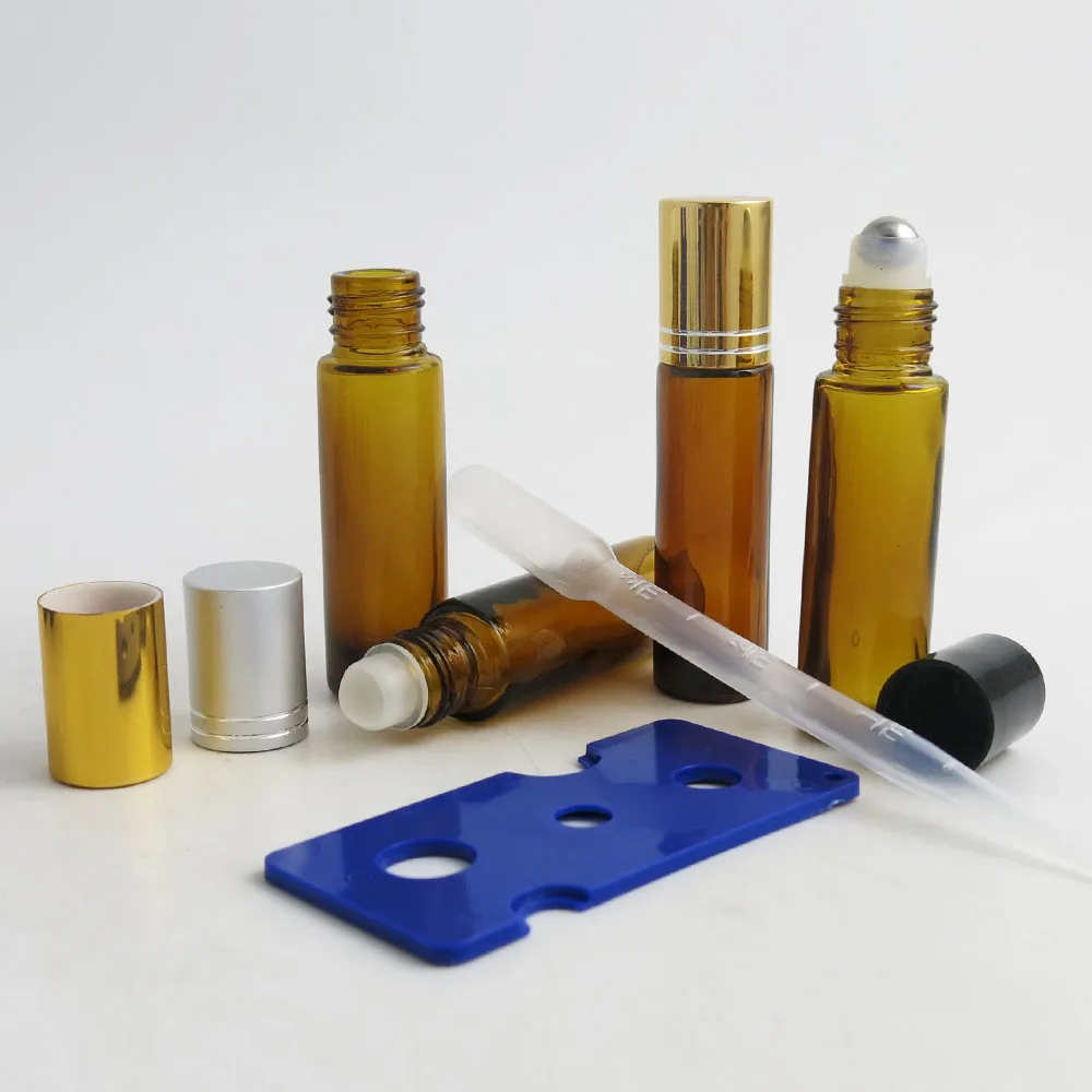 

360pcs/lot 10ml Glass Amber Roll On Roller Bottles for Essential Oils Refillable Perfume Bottles Deodorant Containers