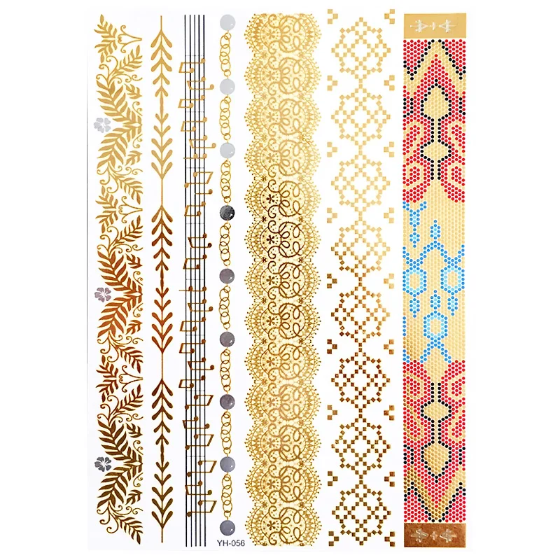 Temporary Tattoos, Waterproof Non-Toxic 175+ Designs, 1 Large Sheets Metallic Henna Tattoos in Gold & Silver, Gold