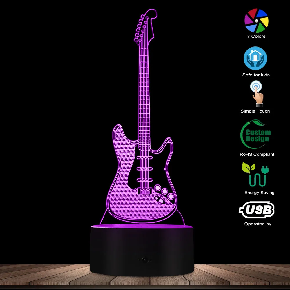 Guitar 3D Lighted Sign Music Instrucment Night Lights Guitarist Room Lighting Decor Lamp Rock and Roll Gift For Music Lover