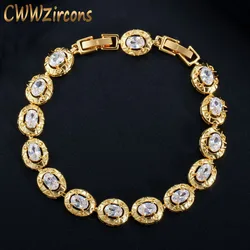 CWWZircons Elegant Dubai Yellow Gold Color Oval Cubic Zirconia Tennis Bracelet for Women Wedding Party Jewelry Accessories CB196
