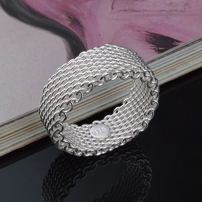 Fashion Ring Silver plated color Jewelry Woven Mesh Belt Reticulocyte Rings For Women Anillos Mujer Bague Anel Bague Aneis