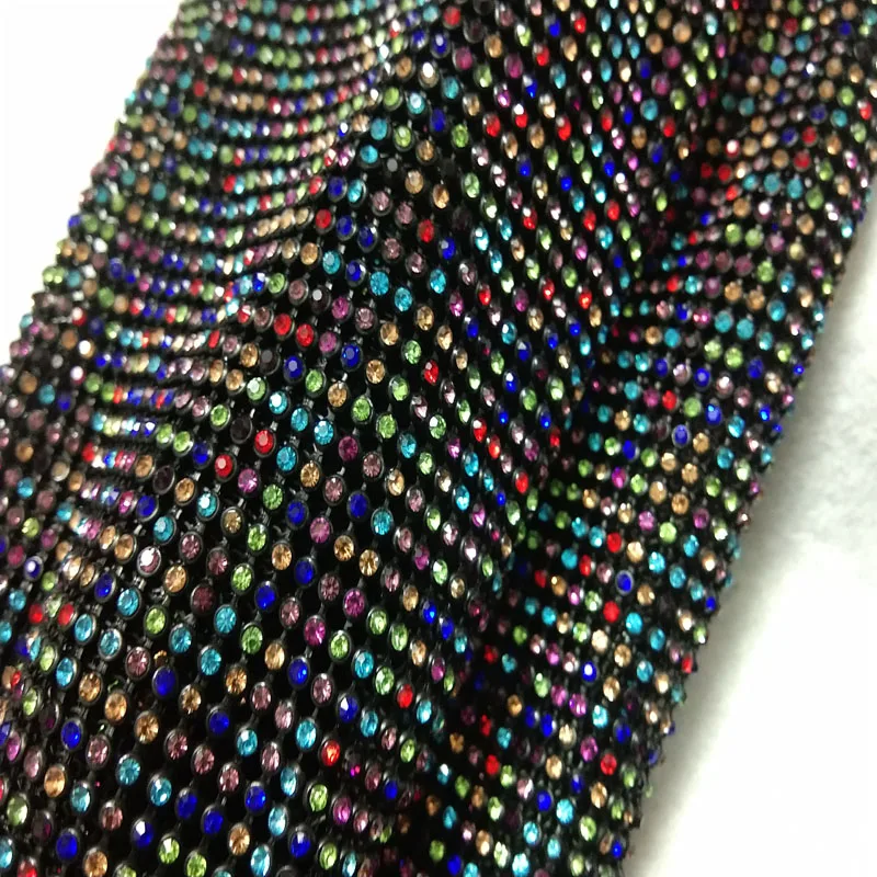 Chunky Glitter Rainbow Color Rhinestones Black Metal Mesh Fabric Metallic cloth Metal Sequin Sequined Fabric Home Decoration