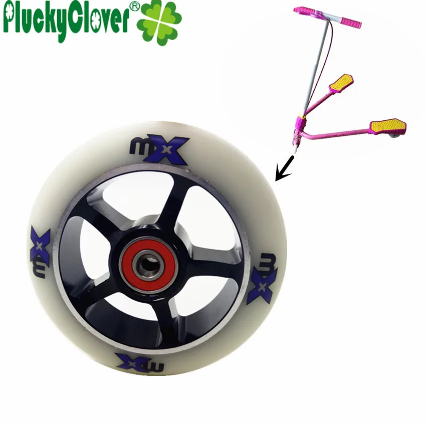 1pc 100mm 85A High Elastic Stunt Kick Scooter Roller Wheel White PU with Aluminium Alloy and Fast Bearing size 608 with Spacers