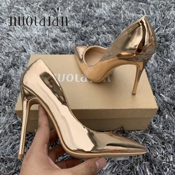 2019 Donne di modo Scarpe Da Sposa In Pelle Verniciata Oro Scarpe Da Donna Tacchi A Spillo Sexy Tacchi Alti 12cm/10cm/8 centimetri Punta a punta Pompe Delle Donne