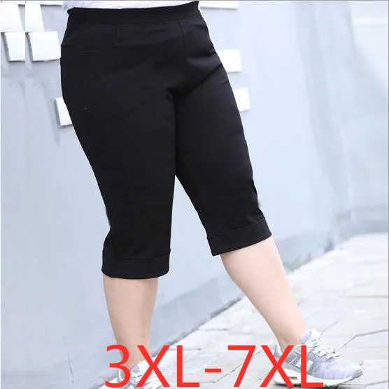 

New Summer Plus Size Women Clothing Cropped Shorts For Women Casual Loose Elastic Waist Large Size Womens Capri Black -