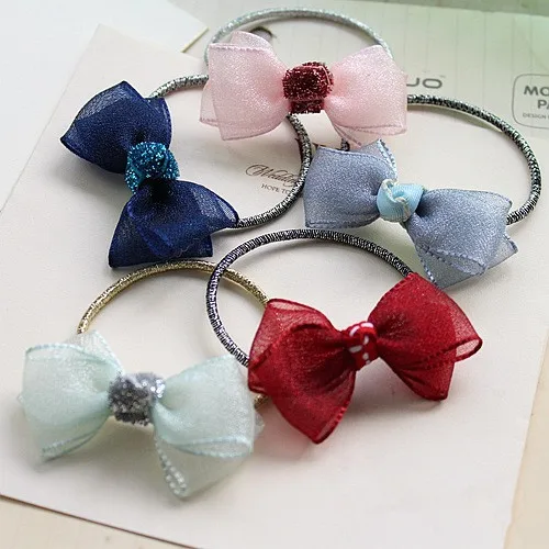 Boutique 40pcs Fashion Cute Gauze Hair Bow Hair Tie Elastic Hair Bands Solid Kawaii Lace Bowknot Pony Tail Holder Rubber Band