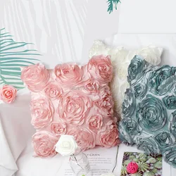 3D Rose Decorative Cushion Cover Solid Color Satin Flower Throw Pillow Case Valentine Day Gift HT-PCTEC-02