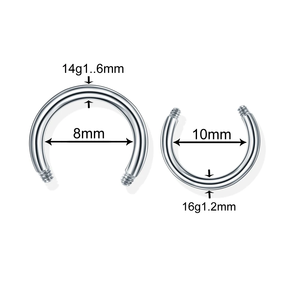 100pcs/lot Stainless Steel Curcular Barbell Horseshoe Ring Bar Replacement Piercing Lot Jewelry Accessories - Post Only No Balls