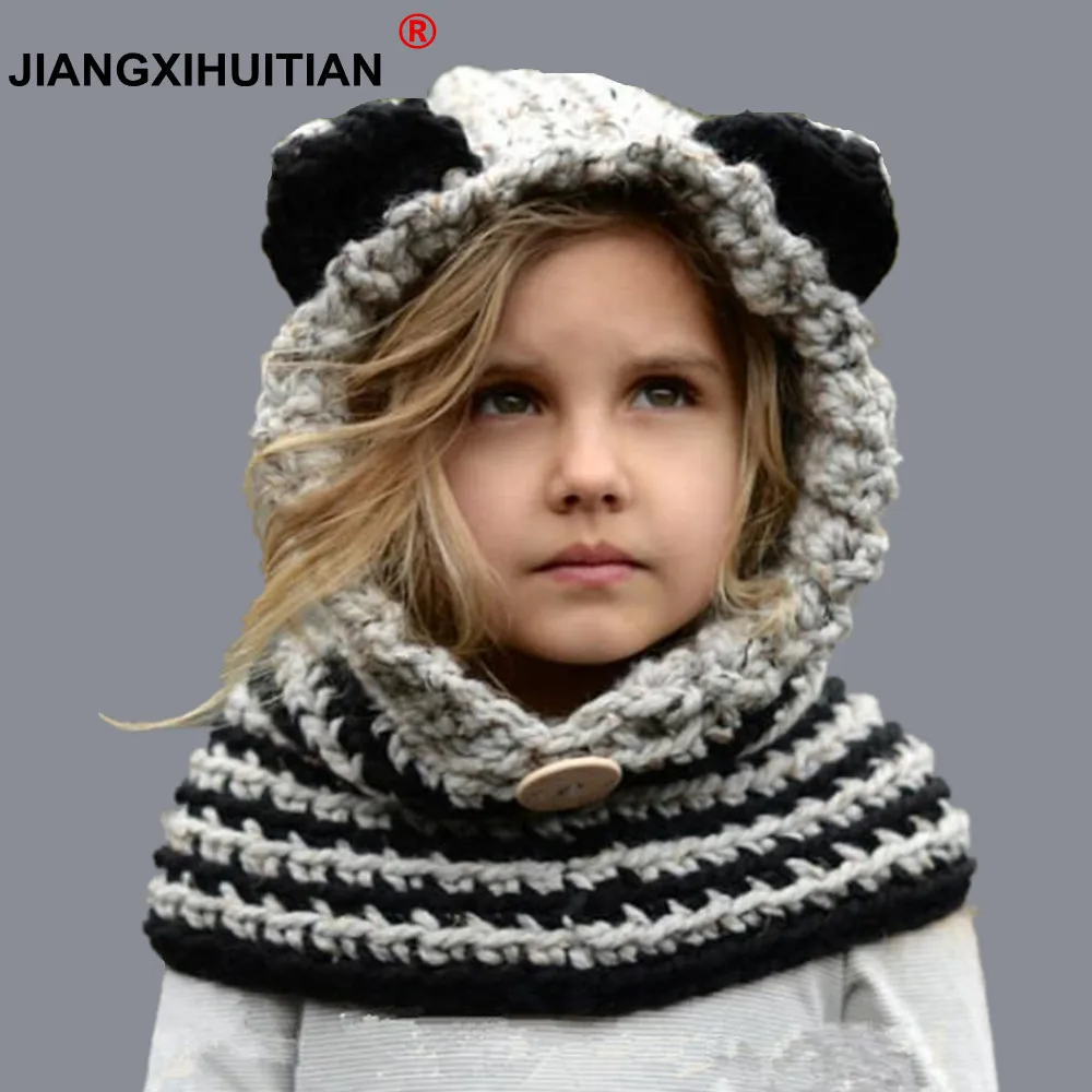 8 style 1-7 Y Baby Girls Balaclava Winter Hats Handmade Kids Hats Wrap Fox Scarf Caps Cute Autumn Children Wool Knitted Hats