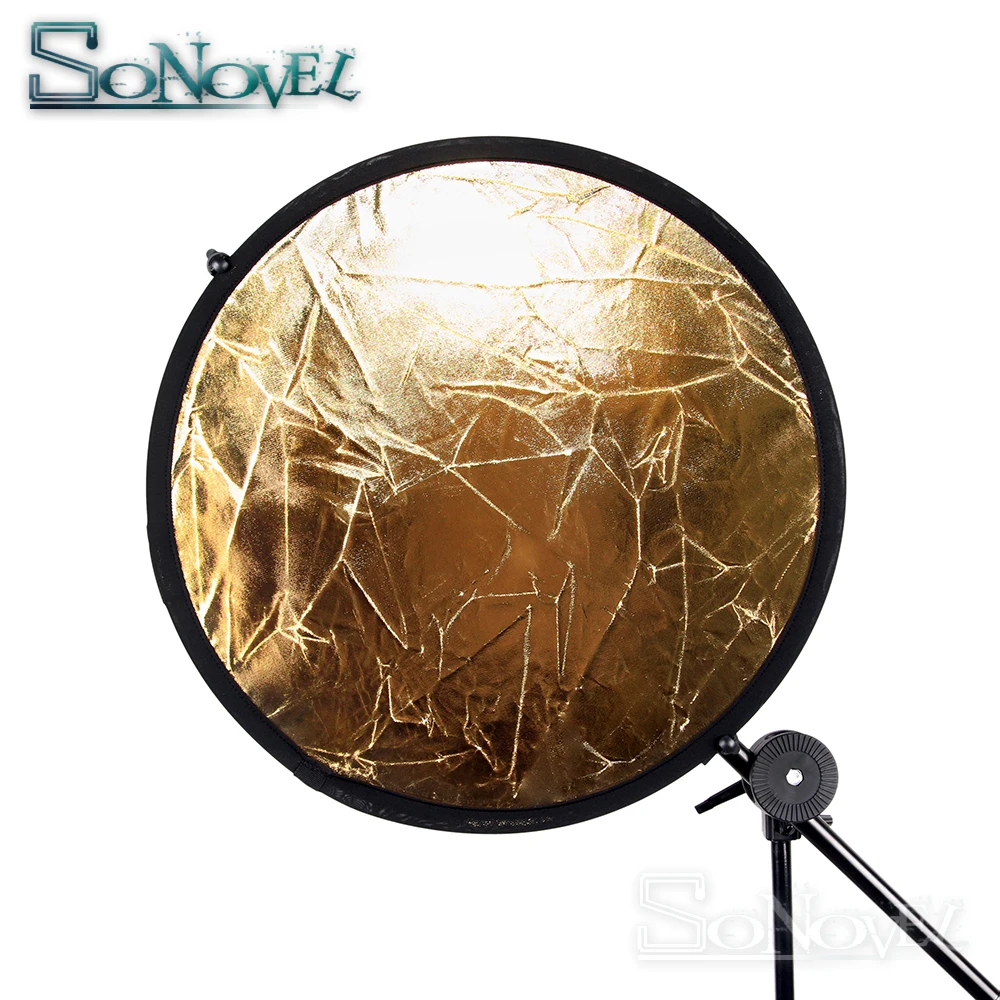 Refletor de estúdio redondo 2 em 1 60cm 24 polegadas, disco de luz dourado e prateado, refletor com bolsa