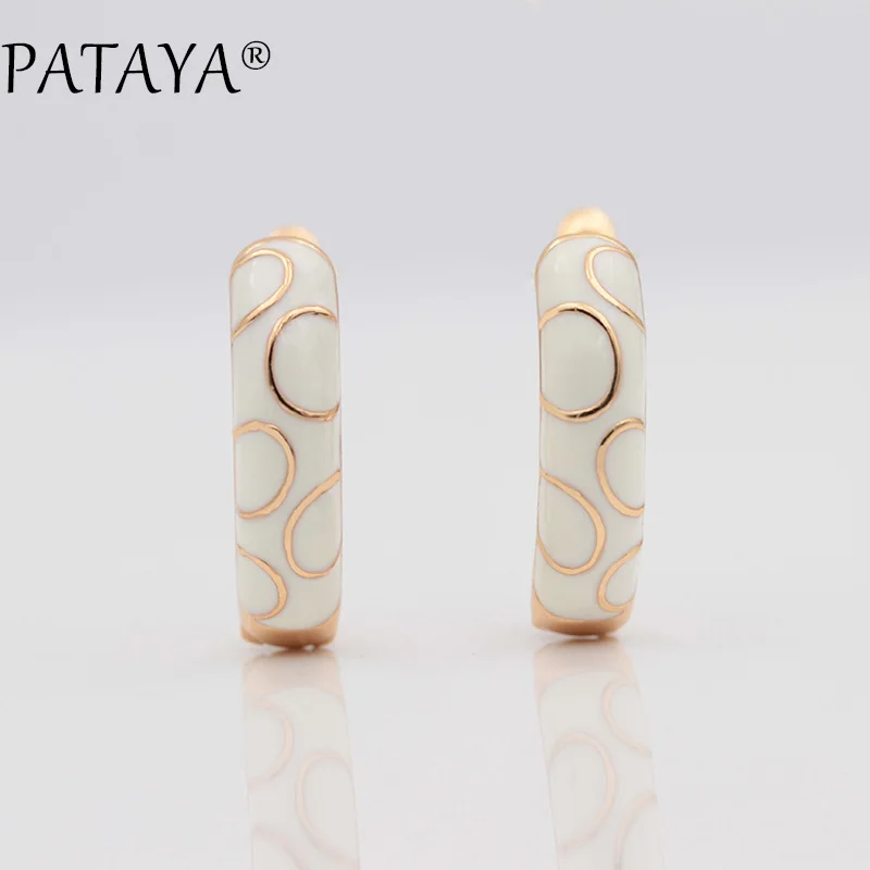 PATAYA New Arrivals 585 Rose Gold Color Women Wedding Party Jewelry Italy Draw Oil Painting Irregular Circle Dangle Earrings