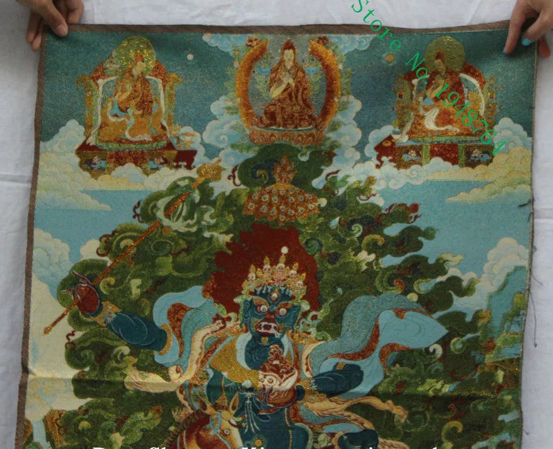 36 inch Old Tibet Buddhism Silk embroidery Palden Lhamo Deity Thangka Painting Mural