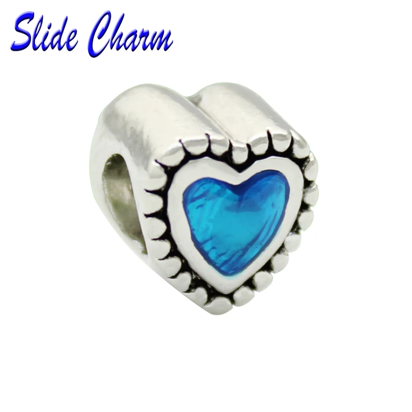 Slide Charm Blue Heart Shaped European Luxury Charm Beads Fit Pandora Bracelet and Bracelet Pendant DIY Jewelry