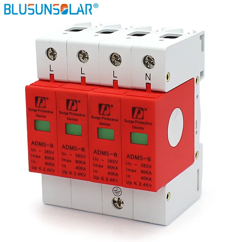 high quality 10 pieces/lot Din Rail 35mm Lightning Surge 80KA 4P (3P+N) 385V Power Surge Protective Device for Home Power System