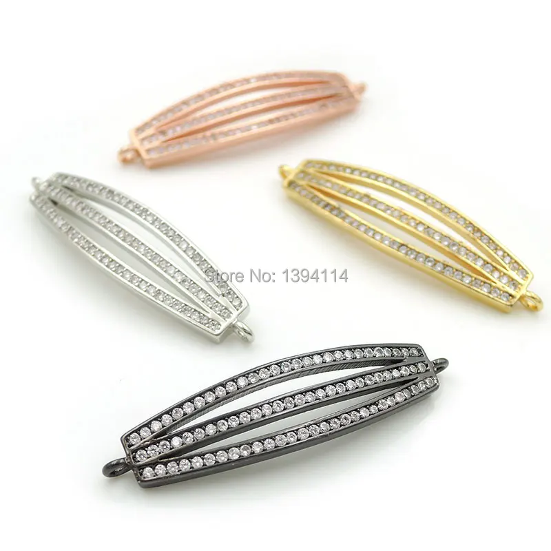 37*9*3mm Micro Pave Clear CZ Piercing Arc Bar Connector Fit For Women As DIY Bracelets Accessory