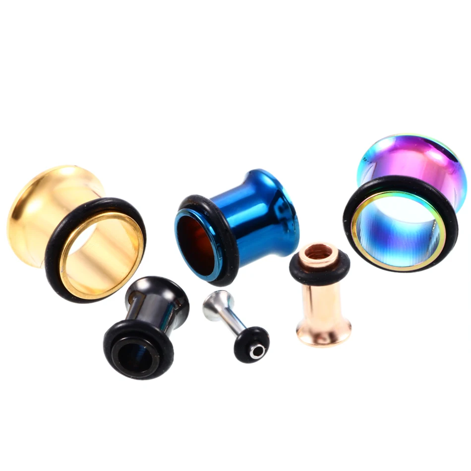 PAIR 316l Surgical Steel Single Flared Ear Flesh Hollow Tunnel Plug 1.6mm-10mm Ear Gauges Expander Stretcher Piercing Jewelry