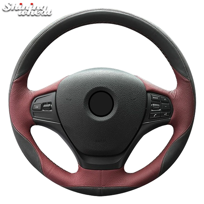 Shining wheat Black Chocolate Leather Black Suede Car Steering Wheel Cover for BMW F30 316i 320i 328i