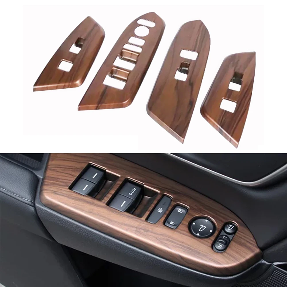 JEAZEA 4PCS ABS Peach Wood Car Inner Door Window Glass Panel Armrest Lift Switch ButtonTrim Frame For Honda CRV CR-V 2017-2020