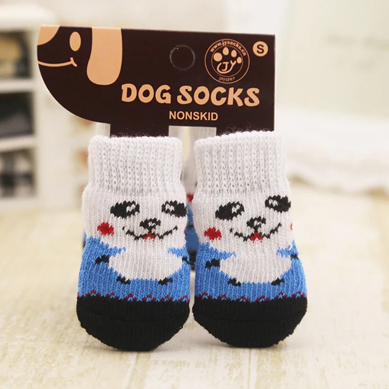 4pcs Warm Puppy Dog Shoes Soft Acrylic Pet Knits Socks Cute Cartoon Anti Slip Skid Socks For Small Dogs Pet Products S/M/L