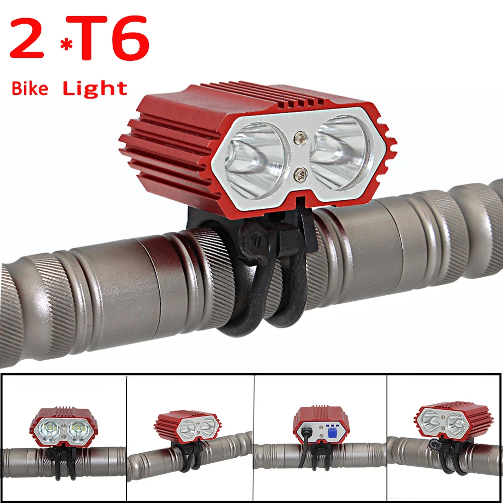 Bicycle Light 2x XML T6 LED 2400LM Front Bike Flashlight Head Lights Waterproof headlight DC Rechargeable Lamp Cycling