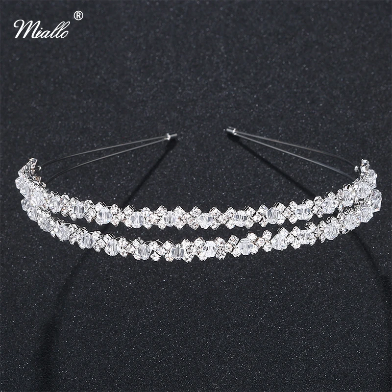 Miallo Crystal Rhinestones Hairbands Tiaras Beads Crowns Wedding Party Prom Hair Accessories Women Girls Fashion Head Jewelry