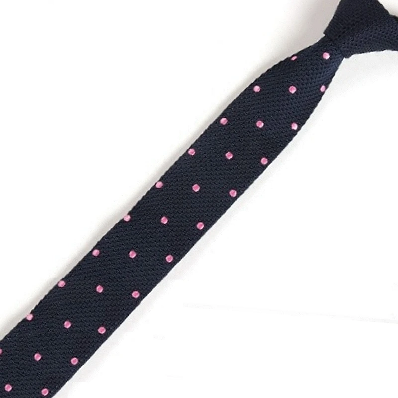 

Men's Navy Blue Pink Polka Dot Neckties Classical Knit Tie Slim Skinny Knitted Ties Groom Wedding Party Business Necktie ZZLD071