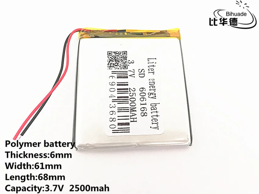 

5pcs/lot 3.7V,2500mAH,606168 Polymer lithium ion / Li-ion battery for TOY,POWER BANK,GPS,mp3,mp4