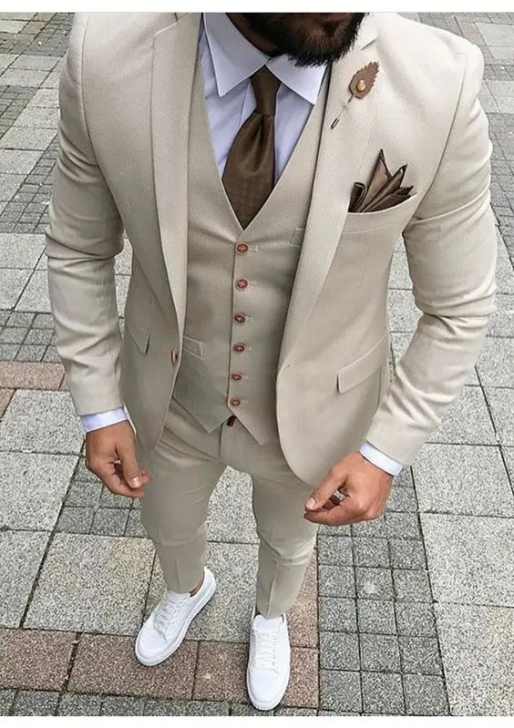 

2023 Latest Coat Pant Designs Ivory Beige Men Suit Prom Tuxedo Slim Fit 3 Piece Groom Style Suits Custom Blazer Terno Masuclino