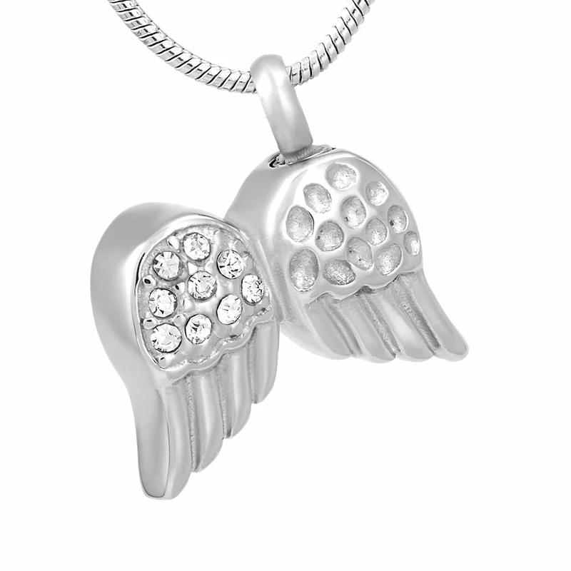 CMJ9759 Small Angel Wing With Clear Crystal Ash Holder Pendant Necklace Hold Ashes Memorial Jewelry For Pet/Human Ashes Jewelry