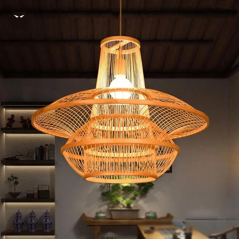 60x48cm Big Bamboo Wicker Rattan Bloom Pendant Light Fixture Nordic Scandinavian Chinese Aisan Hanging Ceiling Lamp for Foyer