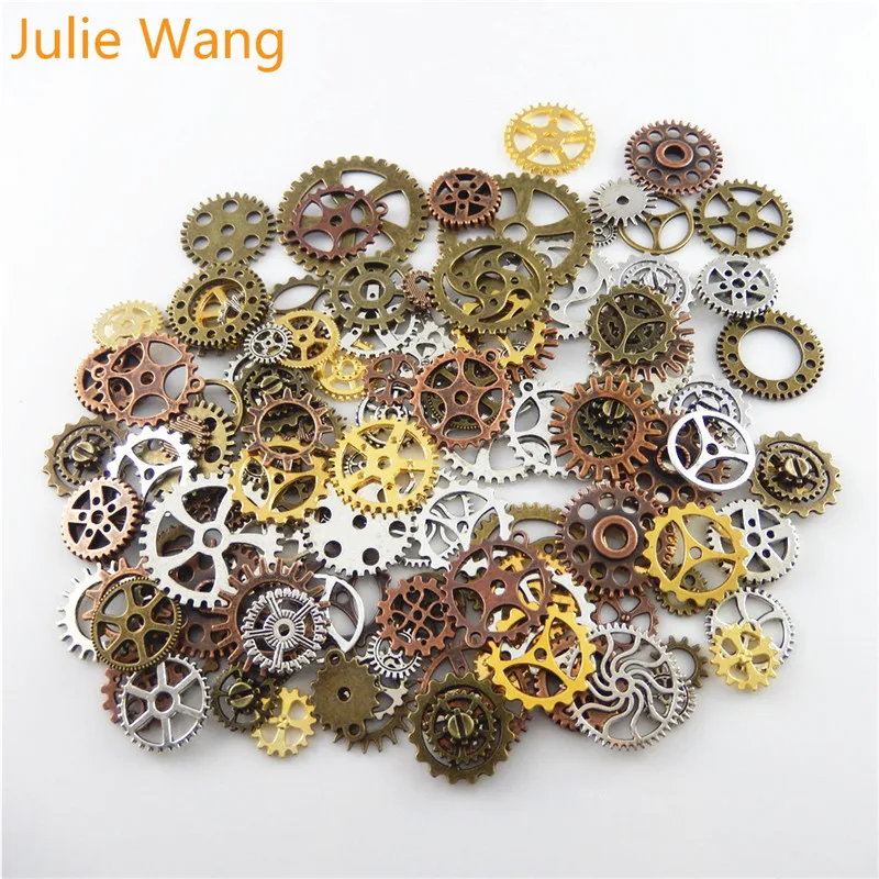 

Julie Wang 100g/Pack Steampunk Gears Randomly Mix Pendant Alloy DIY Fashion Charms Bracelet Necklace Jewelry Metal Accessory