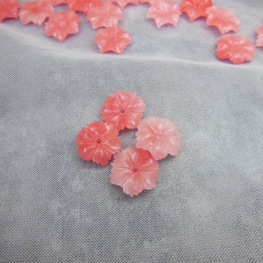 40pcs/lot 12mm Natural Coral Powder Machine-Pressed 3d Flower Loose Beads Components For Jewelry Making DYL0036