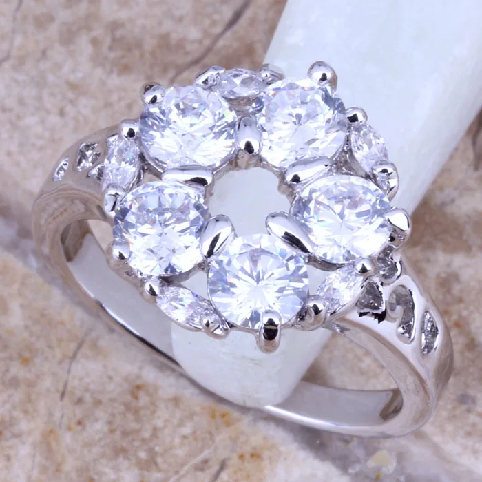 Flawless White CZ Silver Plated  Women's Jewelry Ring Size 6 / 7 / 8 / 9 R0395