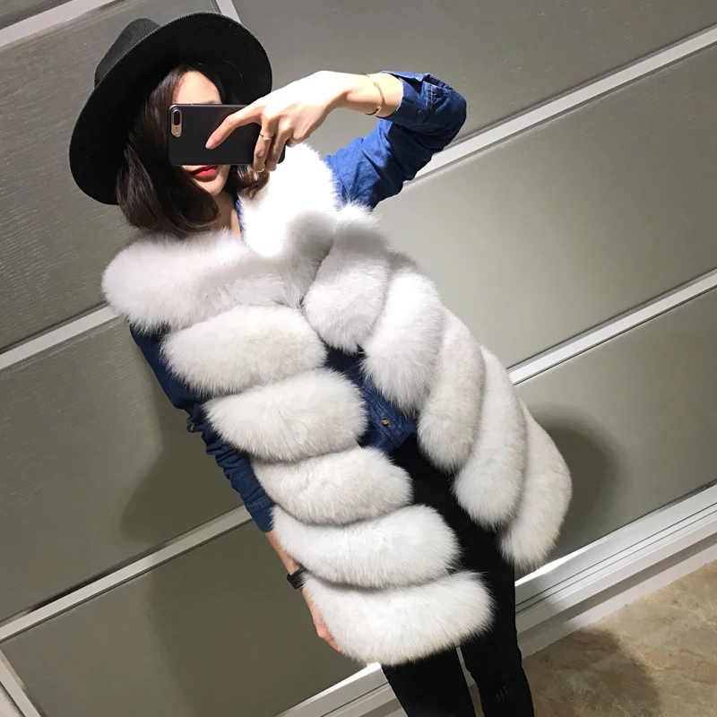 high quality 100 import real natural fox fur vest coat sleeveless white striped loose gilet spring coat women 2020 new classic