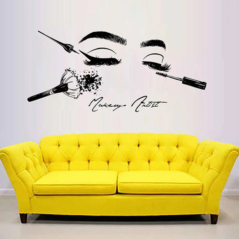 Beauty Salon cosmetics Tools Make Up Wall stickers for wall Girl Face Wall Decal Model Girl Eyes lips Wall Decor Beauty Salon G1