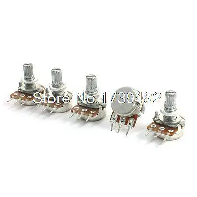 5Pcs B100K 8mm Rotating Shaft 3 Terminals Rotary Audio Taper Potentiometers