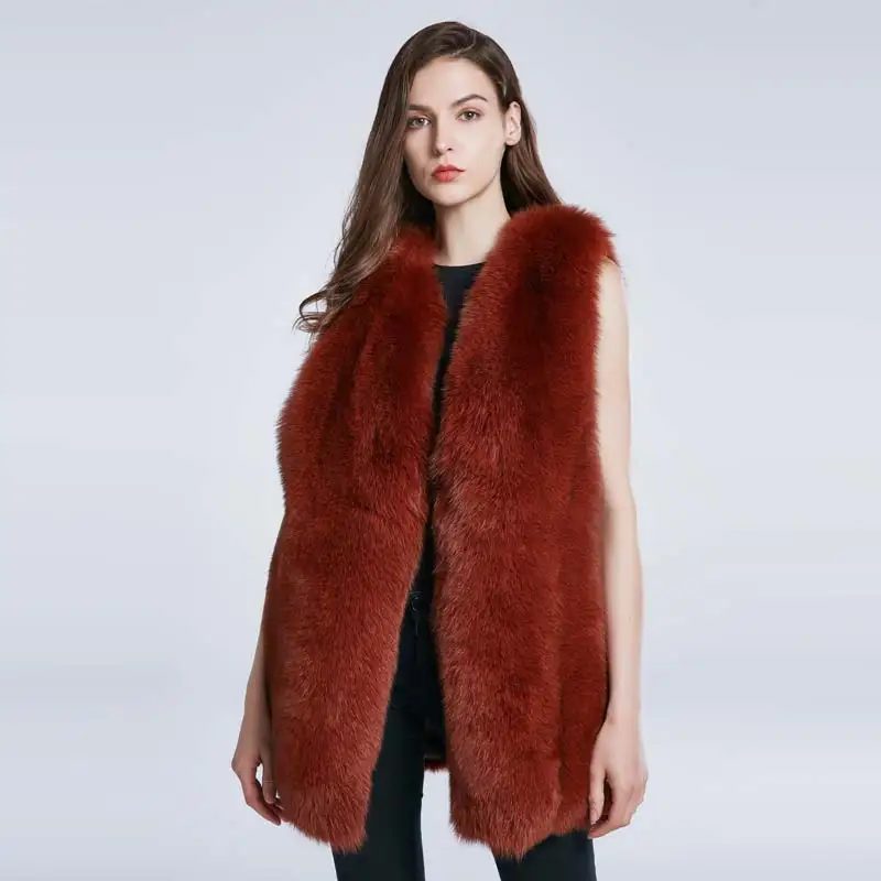 Female Winter warm Coat True Fox Fur Jacket Furry Fur Vest Real Coat Big Block Stitching 2024 New Warm Fashion Cheap