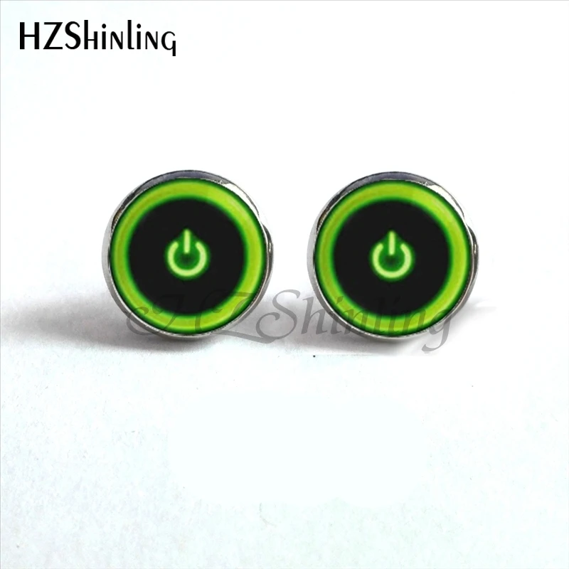 NES-009  Btton Power Earrings Neon Ear Nail Computer Button Power Earrings Jewelry Glass Ear Stud Cabochon Earrings HZ4