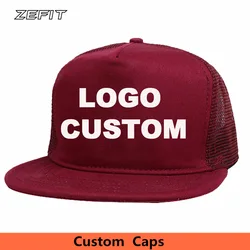 Trucker Cap China Manufacturer Factory Supplier 5 Panel Baseball Nylon Mesh Flat Bill Hat Good Quality Embroidery Logo Head Wear