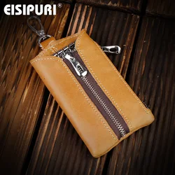 Men's Car Keys Wallets Genuine Cowhide Leather Male Key Holder Organizer Housekeeper Keychain Purse Key Ring Bag Keys Case Pouch