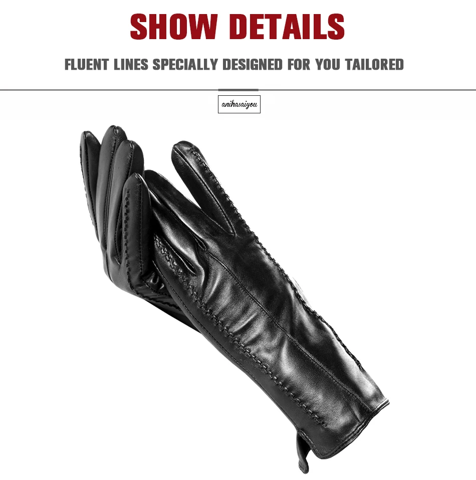 White Leather Women's Gloves, Genuine Leather, Cotton Lining Warm, Fashion Leather Gloves, Warm Winter Gloves -2226