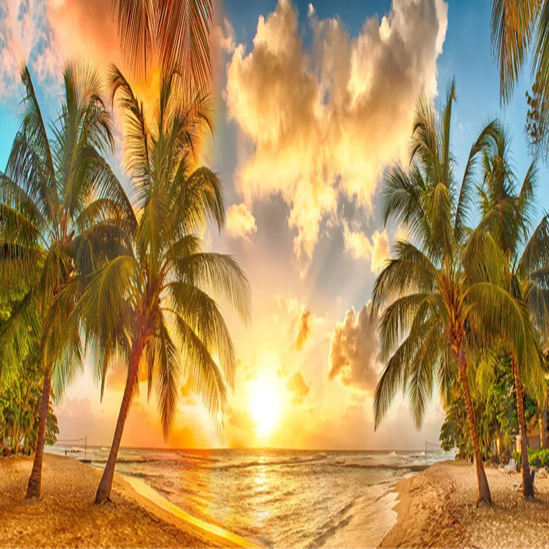 Custom 3D Nature Mural Wallpaper Nature Scenery For Walls Sunset Sea Coconut Beach HD Background Wall Living Room Wall Papers 3D