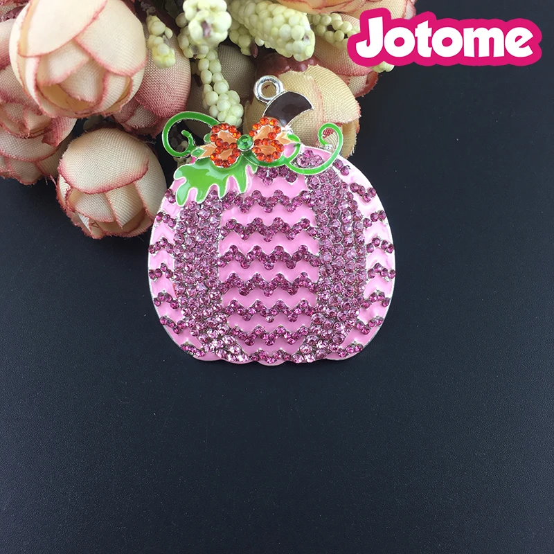 100pcs/lot 50mm New Style Customize Pink Rhinestone Enamel Pumpkin Pendant Charm For Necklace