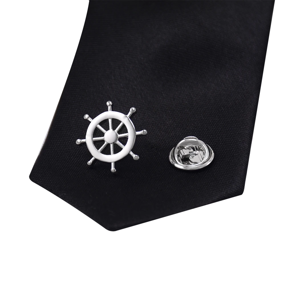 Nautical Ship Steering Wheel Collar Lapel Badge Marine Charms Brass Brooch Fashion Women Mens Shirt Pin